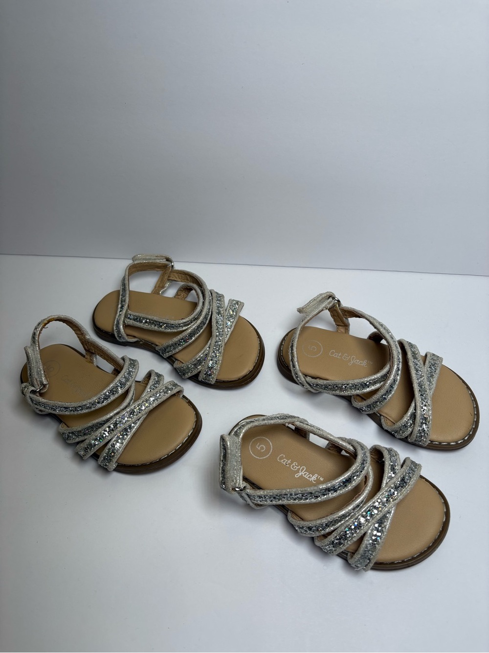 Set Of 2 Cat & Jack Size 5 Twin Baby Toddler Girl Glitter Summer Sandals Shoes